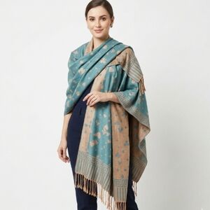 PASHMINA Cashmere Scarf Wrap Luxury Shawl Reversible sz 70"x28" Green Gold